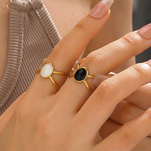 Fashionable Oval Oil Dripping Stainless Steel Ring For Women With Hiphop Line Cross 18K Gold Plated Electroplated