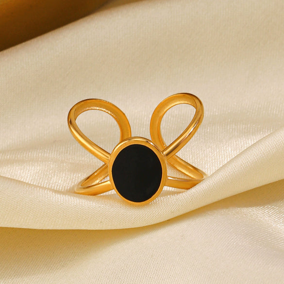 Fashionable Oval Oil Dripping Stainless Steel Ring For Women With Hiphop Line Cross 18K Gold Plated Electroplated