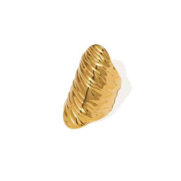 Fashionable Oversized Exaggerated Personality Stainless Steel Ring With Oval Geometric Texture And Electroplating Unisex Hand Jewelry