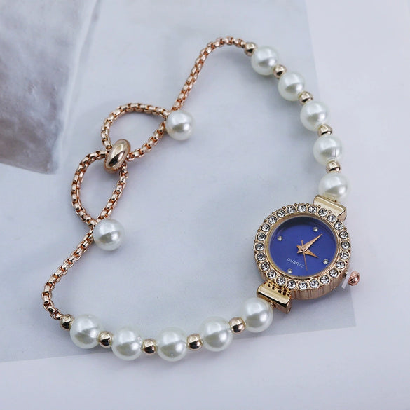Fashionable Pearl Alloy Round Dial Female Student Watch