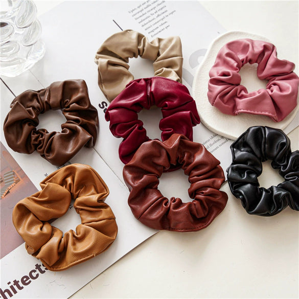 Fashionable Pu Leather Hair Rope Simple Versatile Hair Ring Elegant Girl's Large Intestine Ring Head Rope Seiko Crafted Hair Accessories
