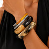 Fashionable Retro Geometric Color Block Marble Texture Resin Round Stackable Bracelet With Polished Finish