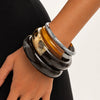 Fashionable Retro Geometric Color Block Marble Texture Resin Round Stackable Bracelet With Polished Finish