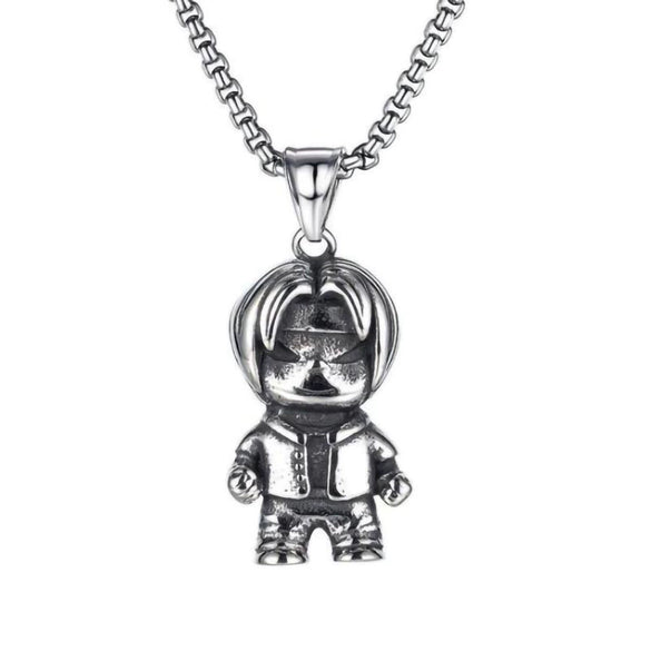 Fashionable Retro Men's Titanium Steel Thor Hammer Pendant Necklace With Baking Paint And Cartoon Characters Pattern