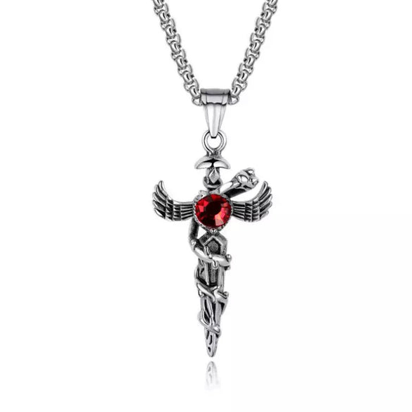 Fashionable Retro Men's Titanium Steel Thor Hammer Pendant Necklace With Baking Paint And Cartoon Characters Pattern