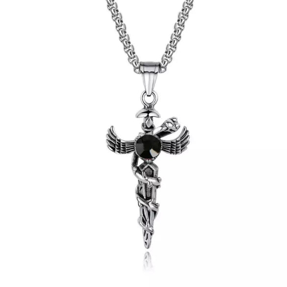Fashionable Retro Men's Titanium Steel Thor Hammer Pendant Necklace With Baking Paint And Cartoon Characters Pattern