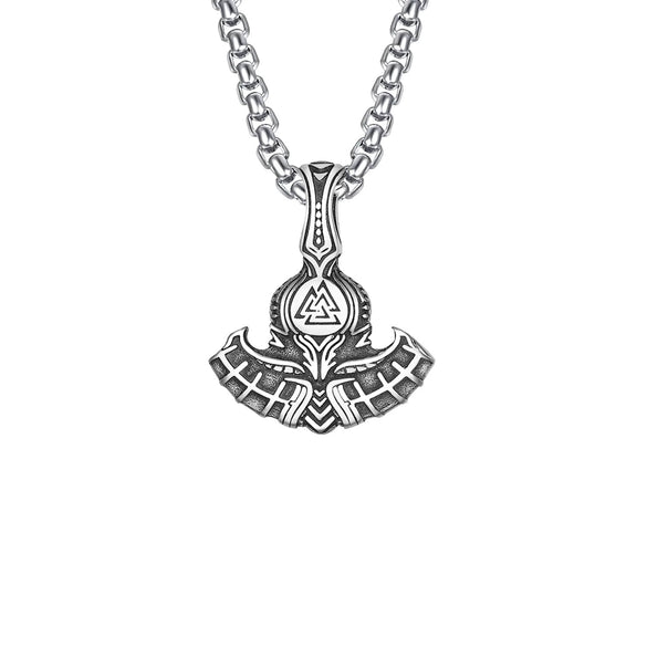 Fashionable Retro Men's Titanium Steel Thor Hammer Pendant Necklace With Baking Paint And Cartoon Characters Pattern