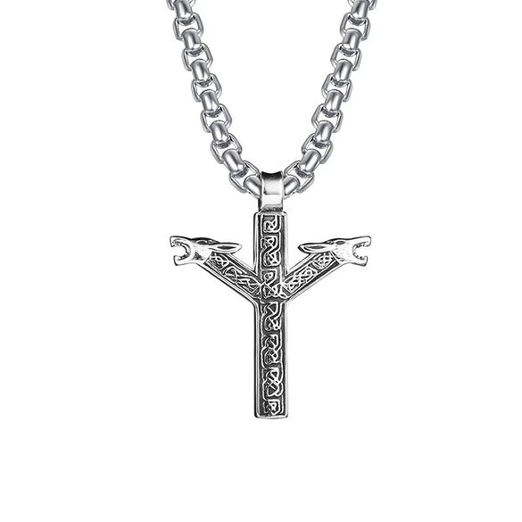 Fashionable Retro Men's Titanium Steel Thor Hammer Pendant Necklace With Baking Paint And Cartoon Characters Pattern