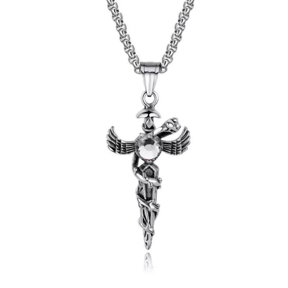 Fashionable Retro Men's Titanium Steel Thor Hammer Pendant Necklace With Baking Paint And Cartoon Characters Pattern
