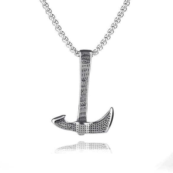 Fashionable Retro Men's Titanium Steel Thor Hammer Pendant Necklace With Baking Paint And Cartoon Characters Pattern