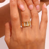 Fashionable Retro Popular Ring Stainless Steel Electroplated Geometric Microset Rhinestone Ring For Women
