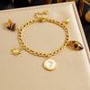 Fashionable Retro White Goldplated Moon Round Stainless Steel Leopard Print Gravel Bracelet For Women Maillard Minimalist Style