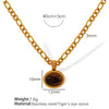 Fashionable Retro Women's 316L Stainless Steel And Organic Glass Earrings Necklace Set With Round Pattern And Electroplating Treatment