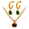 Fashionable Retro Women's 316L Stainless Steel And Organic Glass Earrings Necklace Set With Round Pattern And Electroplating Treatment