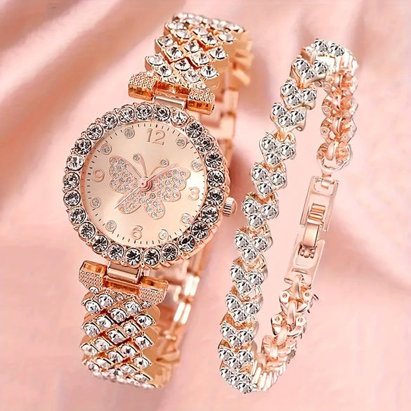 Fashionable Roman Pattern Diamondencrusted Women's Quartz Watches With Alloy Case And Strap Round Dial