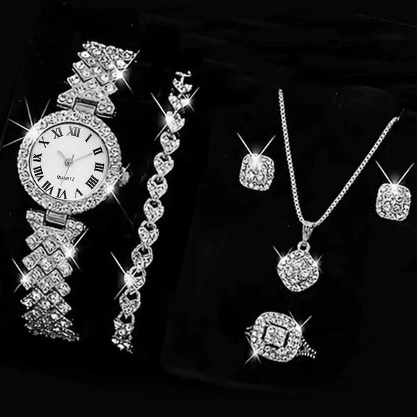 Fashionable Roman Pattern Diamondencrusted Women's Quartz Watches With Alloy Case And Strap Round Dial