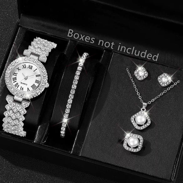 Fashionable Roman Pattern Diamondencrusted Women's Quartz Watches With Alloy Case And Strap Round Dial