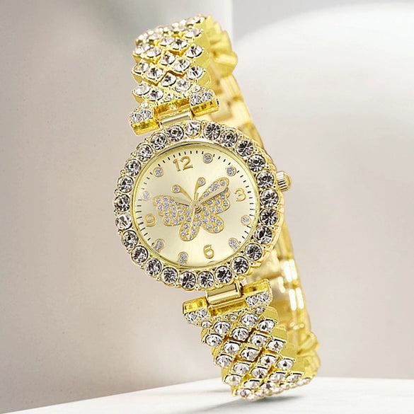 Fashionable Roman Pattern Diamondencrusted Women's Quartz Watches With Alloy Case And Strap Round Dial
