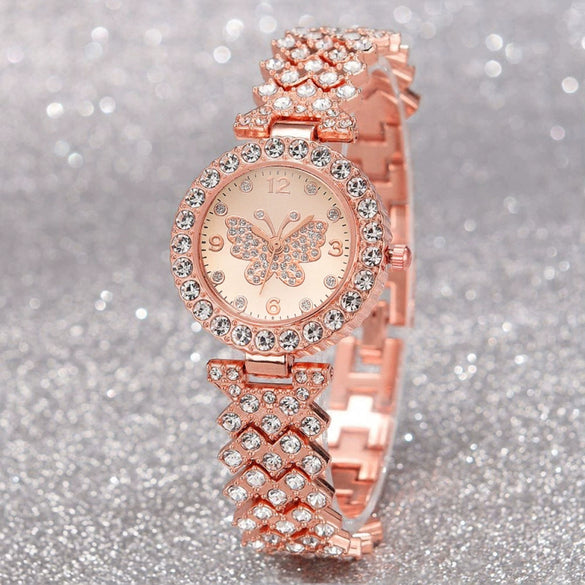 Fashionable Roman Pattern Diamondencrusted Women's Quartz Watches With Alloy Case And Strap Round Dial