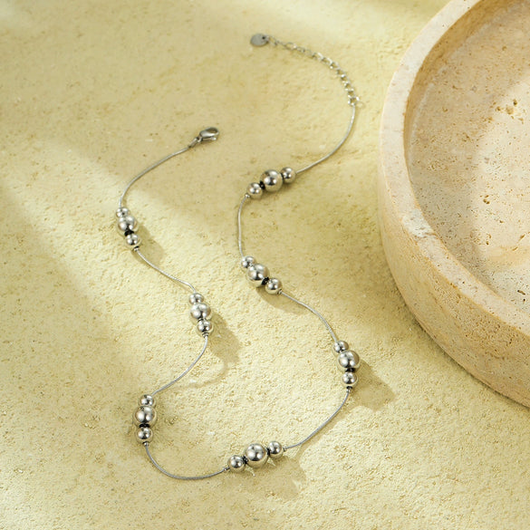 Fashionable Round Ball Stainless Steel 18K Electroplated Women's Jewelry Necklace