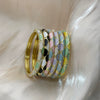 Fashionable Round Diamond Bracelet With Multicolor Drop Stone Setting And Plated Open Cuff Design For Everyday Wear