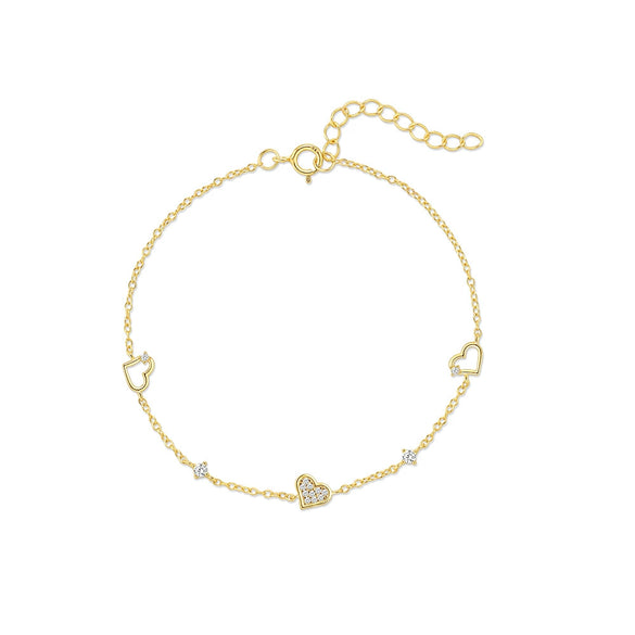 Fashionable S925 Sterling Silver Hollow Love Shaped Geometric Pattern Electroplated Women's Bracelet