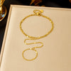 Fashionable Simple Design Doublelayered Thin Chain Goldplated Stainless Steel Ring Bracelet Integrated Hand Chain For Women