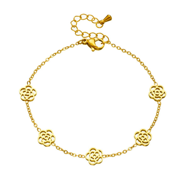 Fashionable Simple Hollow Camellia Stainless Steel Ladies Bracelet With Electroplating Treatment And Niche Design