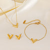 Fashionable Simple Luxury V Shaped Female Necklace Suit With Titanium Steel Pendant In Letters Numbers Text Shape And Electroplating Design
