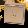 Fashionable Simple Luxury V Shaped Female Necklace Suit With Titanium Steel Pendant In Letters Numbers Text Shape And Electroplating Design