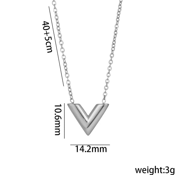 Fashionable Simple Luxury V Shaped Female Necklace Suit With Titanium Steel Pendant In Letters Numbers Text Shape And Electroplating Design