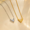 Fashionable Simple Luxury V Shaped Female Necklace Suit With Titanium Steel Pendant In Letters Numbers Text Shape And Electroplating Design