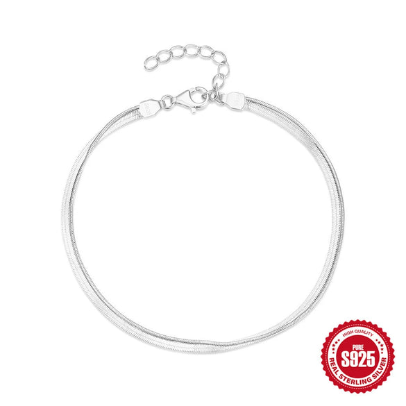 Fashionable Simple Stacking Style 925 Silver Double Layer Snake Bone Chain Bracelet For Women With Geometric Pattern And Electroplating