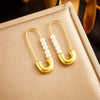 Fashionable Simple Stainless Steel Pearl Jewelry Earrings Goldplated Paper Clip Pin Shape