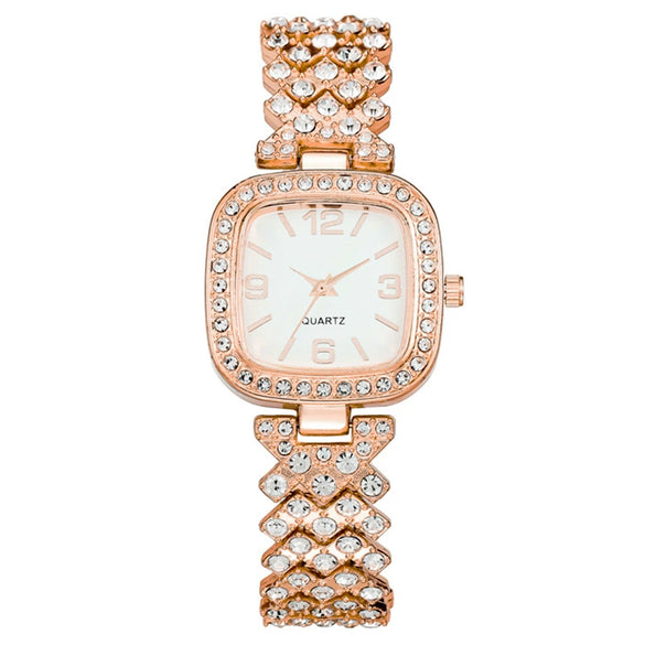 Fashionable Square Metal Women's Watch With Copper Clasp And Printed Logo