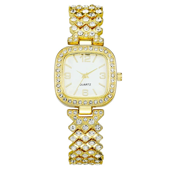 Fashionable Square Metal Women's Watch With Copper Clasp And Printed Logo