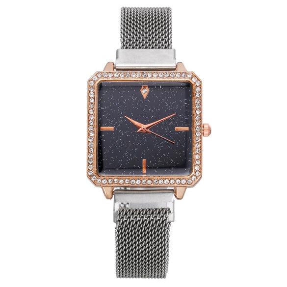 Fashionable Square Metal Women's Watch With Ironabsorbing Magnetic Buckle And Mineral Strengthened Glass Mirror