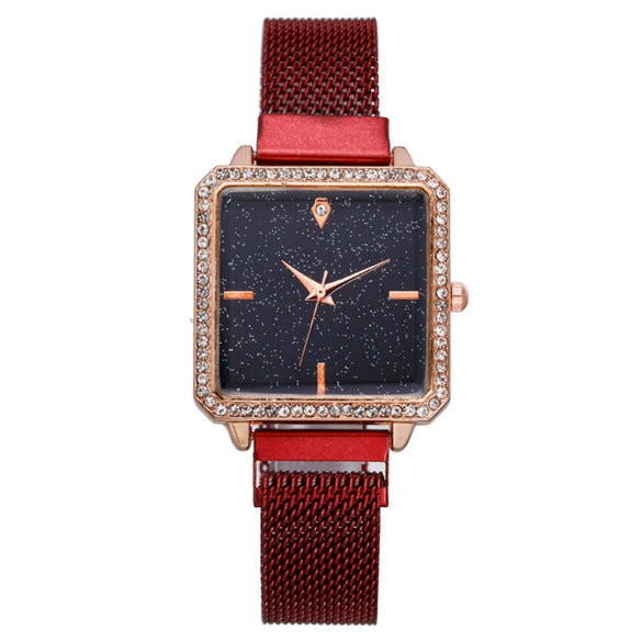 Fashionable Square Metal Women's Watch With Ironabsorbing Magnetic Buckle And Mineral Strengthened Glass Mirror