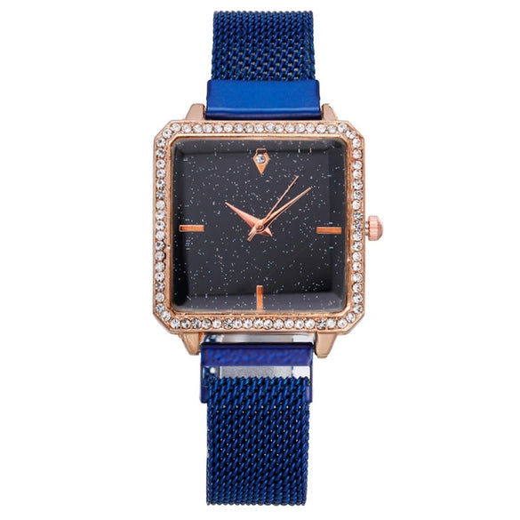 Fashionable Square Metal Women's Watch With Ironabsorbing Magnetic Buckle And Mineral Strengthened Glass Mirror