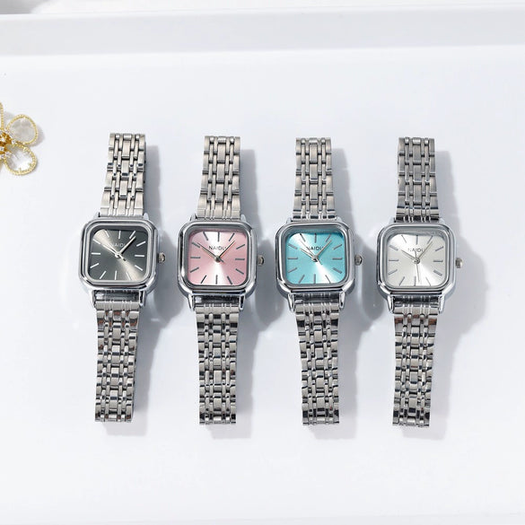Fashionable Square Steel Band Women's Quartz Watch With Simple Cute Design And Alloy Case And Strap