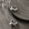 Fashionable Stainless Steel Pleated Cshaped Asymmetrical Earrings Inlaid With Imitation Pearls Electroplated For Women