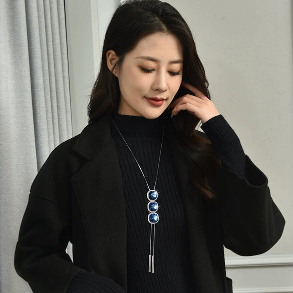 Fashionable Style Long Necklace Sweater Chain Autumn And Winter Women's Allmatching Accessories Pendant Tassel Crystal Pendant Jewelry