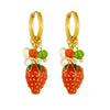 Fashionable Sweet Fresh Oil Dripping Simulated Threedimensional Fruit Strawberry Stainless Steel Goldplated Round Hanging Earrings For Women