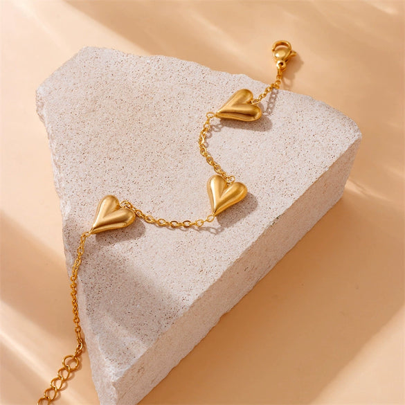 Fashionable Tassel Chain Heart Stainless Steel Goldplated Jewelry Set Necklace Bracelet