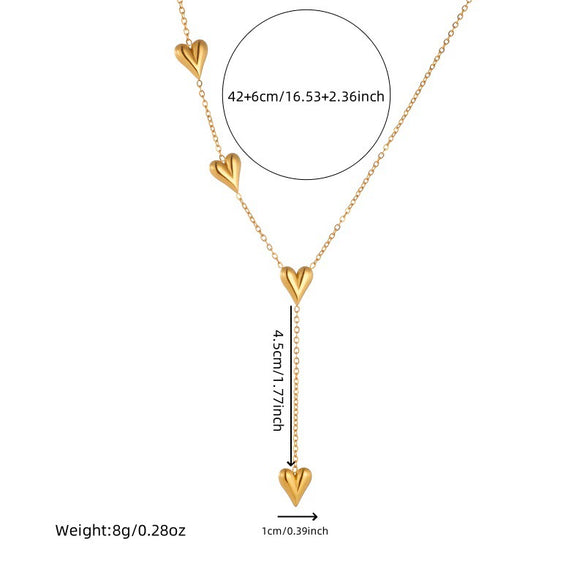 Fashionable Tassel Chain Heart Stainless Steel Goldplated Jewelry Set Necklace Bracelet
