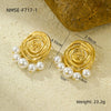 Fashionable Threaded Circle Pearl Pendant Earrings Stainless Steel 18K Gold Electroplated For Women