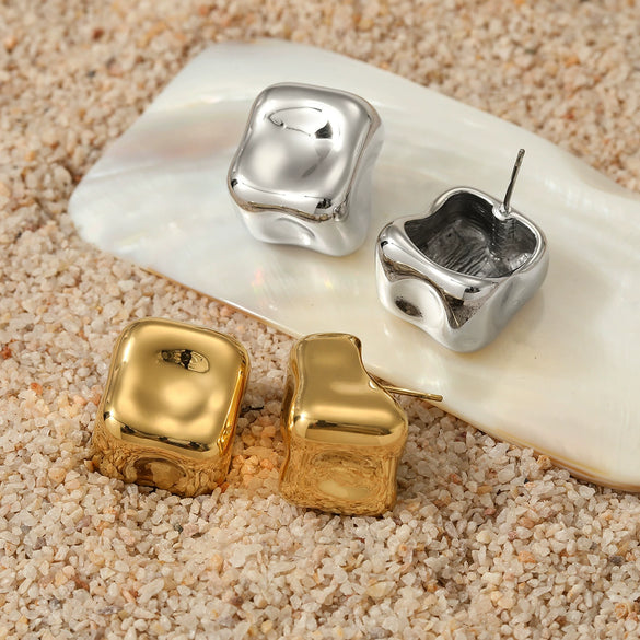 Fashionable Three Dimensional Geometric Stainless Steel Electroplated Women's Earrings