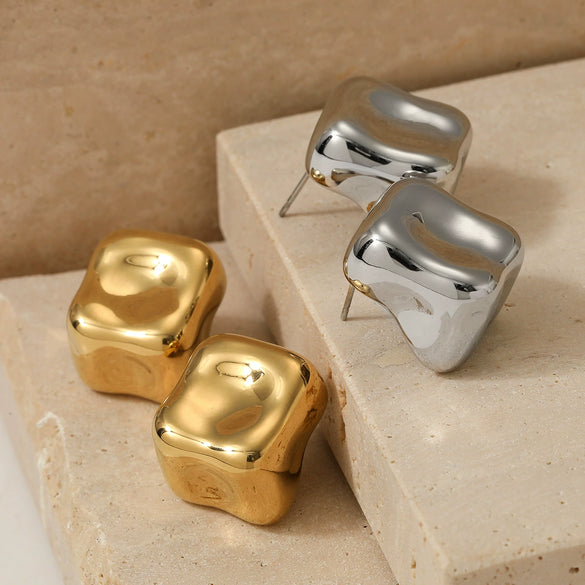 Fashionable Three Dimensional Geometric Stainless Steel Electroplated Women's Earrings