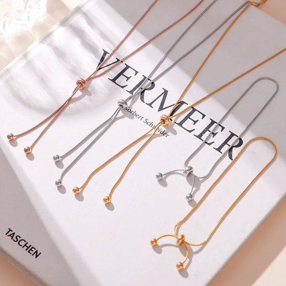 Fashionable 316L Stainless Steel Electroplated Round Bead Tassel Jewelry Set Necklace And Bracelet For Unisex