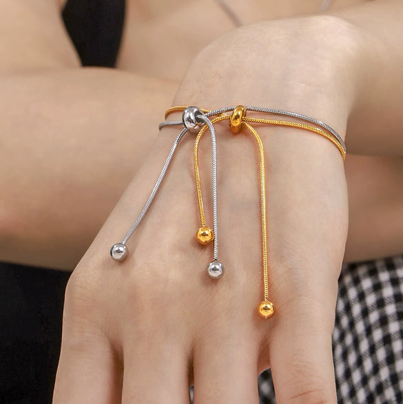 Fashionable 316L Stainless Steel Electroplated Round Bead Tassel Jewelry Set Necklace And Bracelet For Unisex
